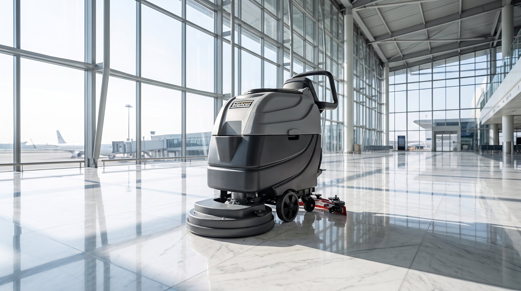 Blancus professional scrubber-dryer in a modern terminal